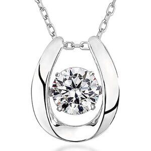 Dancing Diamond Cubic Zirconia Silver Horseshoe Pendant  Necklace for Women